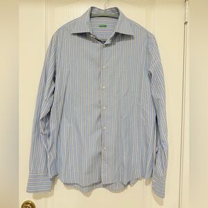 United Colors of Benetton Blue Yellow Stripe Button Down Shirt Unisex M/L